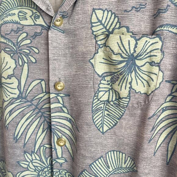 Tommy Bahama Men 100% Silk Hawaiian Shirt Medium Gray Blue Marlin Floral Print - Picture 10 of 10